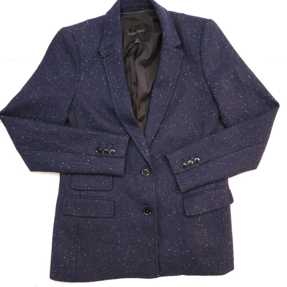 Banana Republic Jacket Women's Petite 0 Blue Speckled Wool Blend Blazer